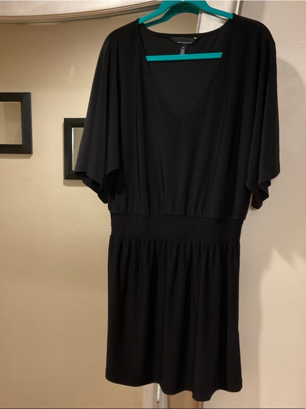 White House Black Market Black V-Neck Smocked-Waist Mini Dress